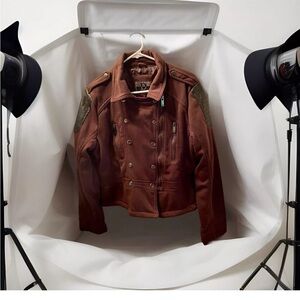 Dollhouse Jacket Juniors Size XL Dark Brown Faux Leather, Zip Pockets *Read*